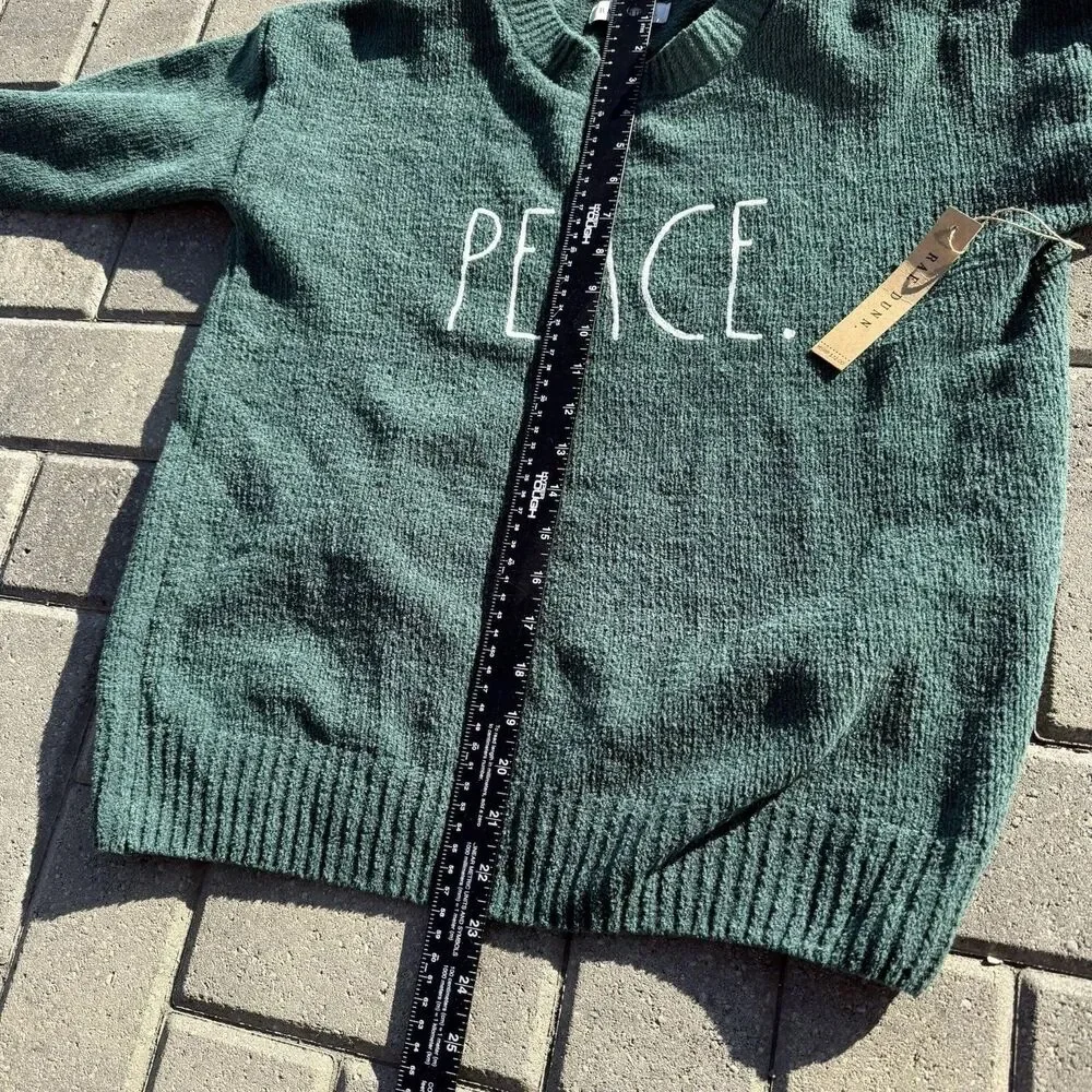 Rae Dunn PEACE green Raglan Sweater blouson Sleeve Cozy Holiday NWT $78‎ Small - Picture 5 of 7